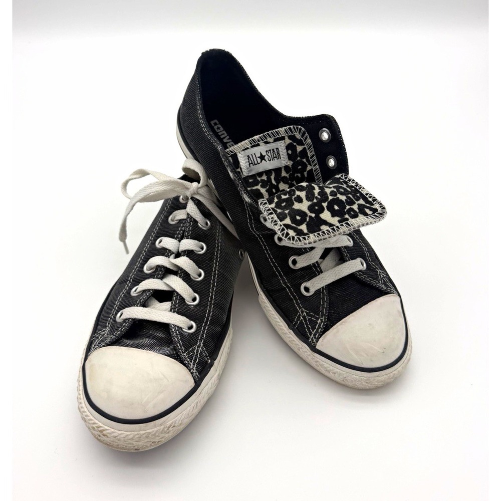 Converse All Star Youth Sz 4.5 Sneakers Black Sparkle/White Leopard
